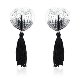 Pezoneras Autoadhesivas Forma de Corazón con Lentejuelas Negro/Plata